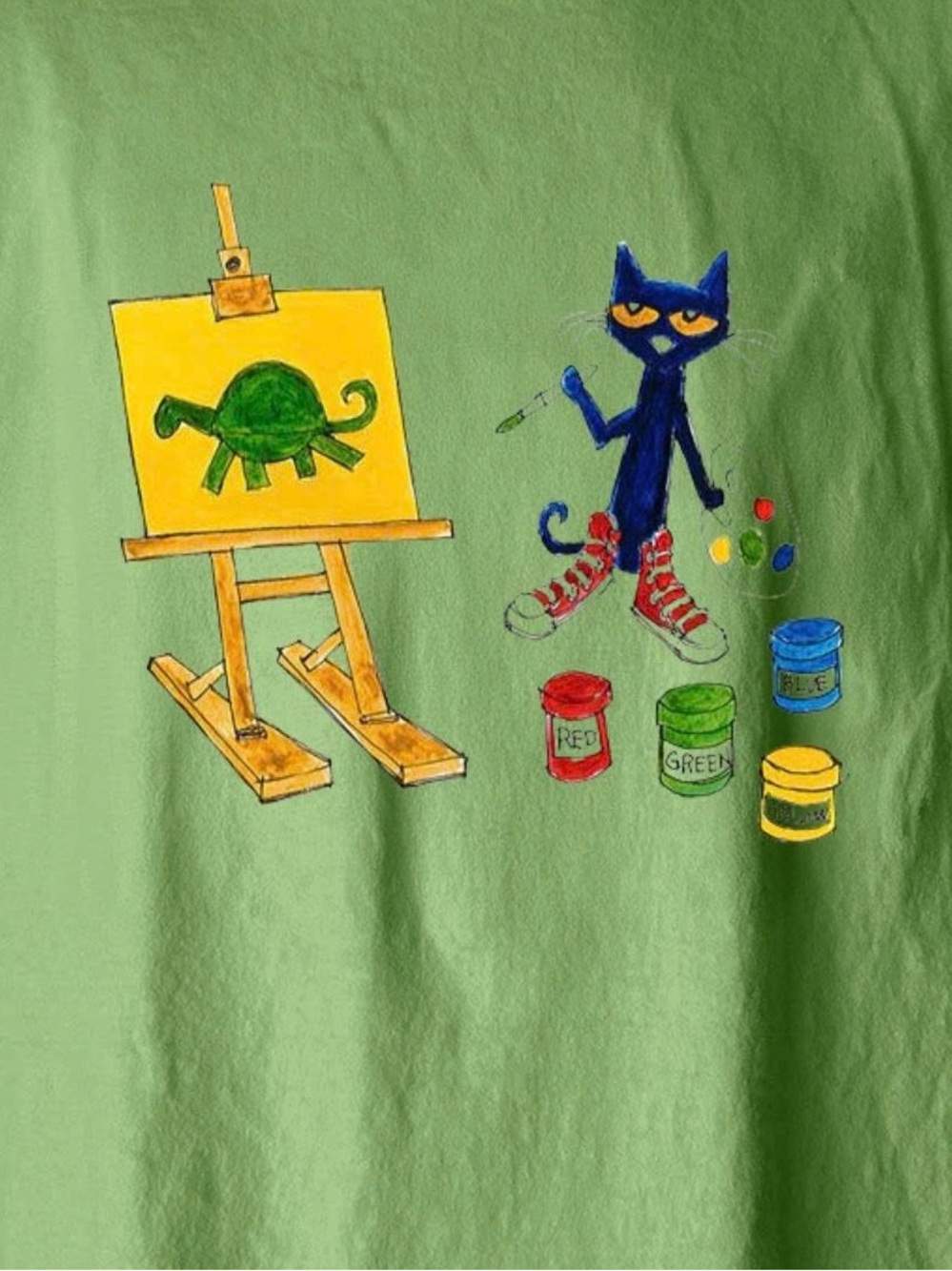 Gildan Light Green Graphic Cat & Painting Short Sleeve Tee - Picture 2 of 2